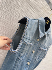 Banded hem gradient denim vest dress
