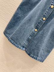 Banded hem gradient denim vest dress