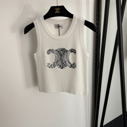 Sketch embroidered slim-fit knit vest