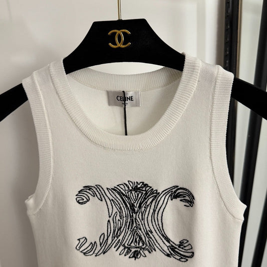 Sketch embroidered slim-fit knit vest