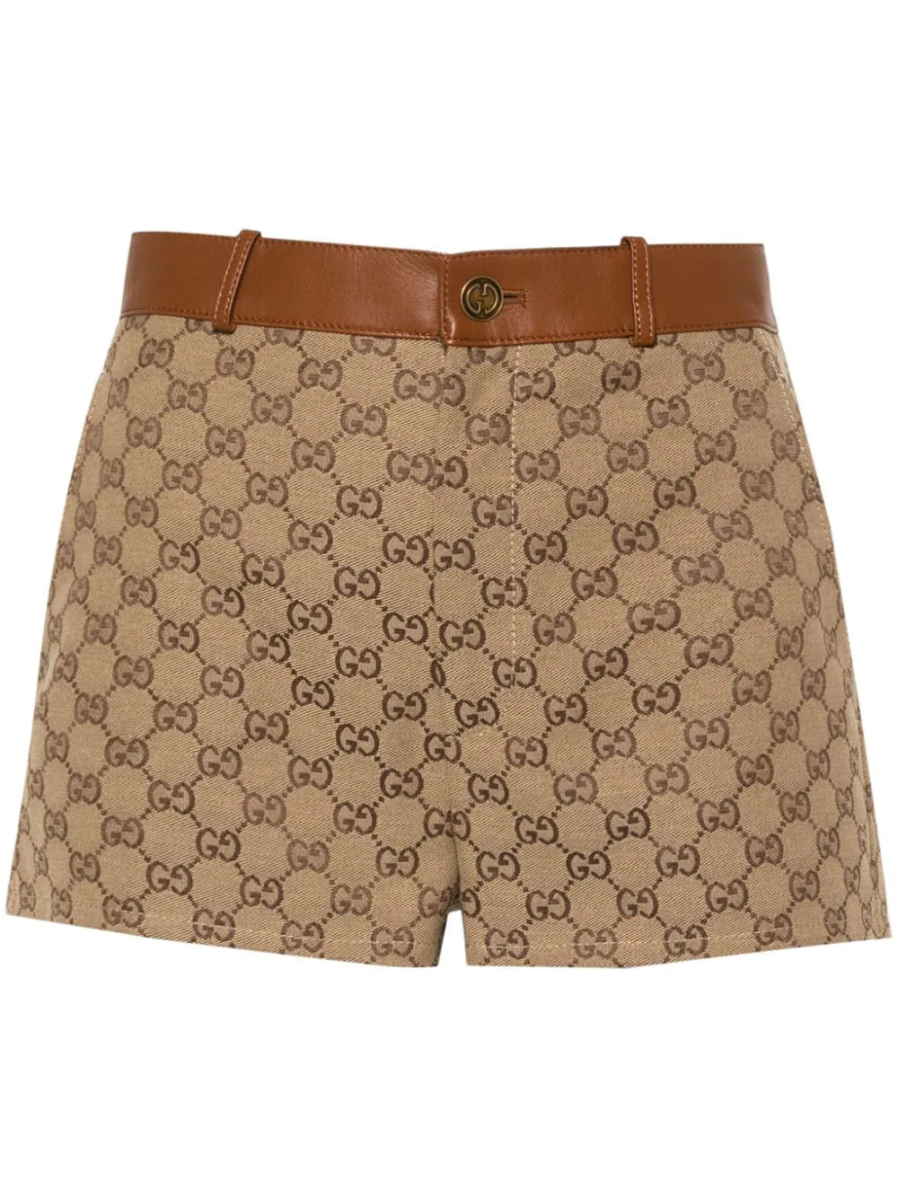 Canvas leather trim shorts