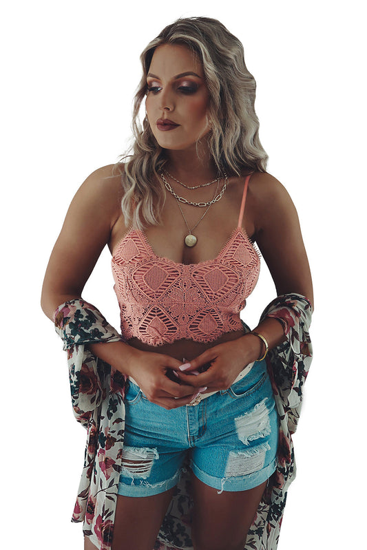 Pink lace bralette, pink crop top