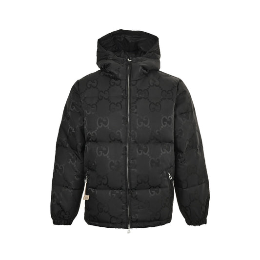 Doudoune à capuche en toile jacquard Double G à motif foncé