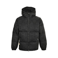Doudoune à capuche en toile jacquard Double G à motif foncé