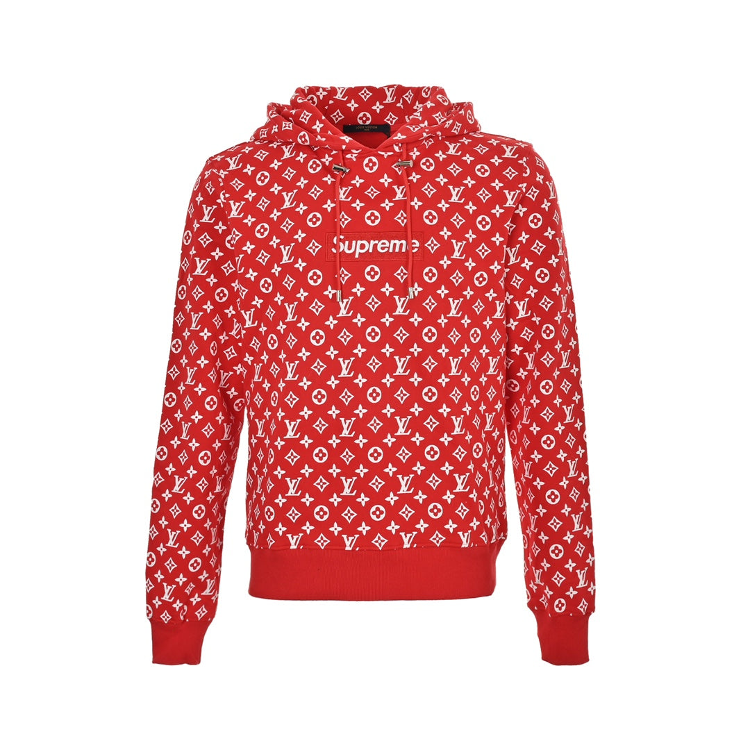 Rotes Kapuzensweatshirt mit Allover-Print für Alterssichtigkeit im Joint-Style