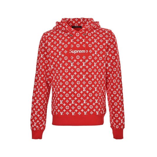 Rotes Kapuzensweatshirt mit Allover-Print für Alterssichtigkeit im Joint-Style