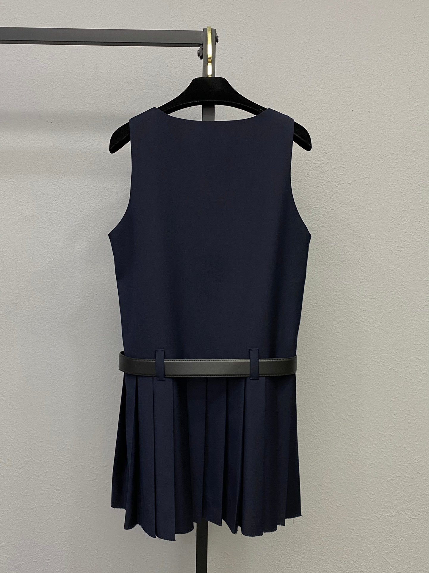 Navy Blue Sleeveless Dress with Belt