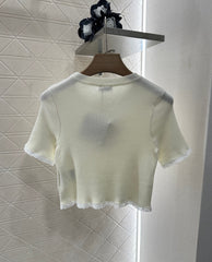 Lace-Accented Knit Tops + Tailored Taupe Pleated Skirt Set