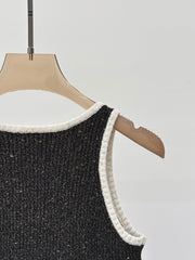 Black & White Tweed-Knit Tank with Metallic Flecks