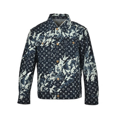Blaue Jeansjacke mit spitzem Kragen für Alterssichtigkeit