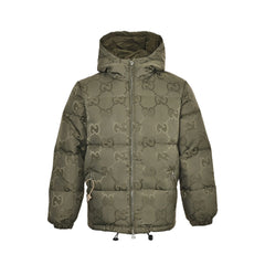 Doudoune à capuche en toile jacquard Double G à motif foncé