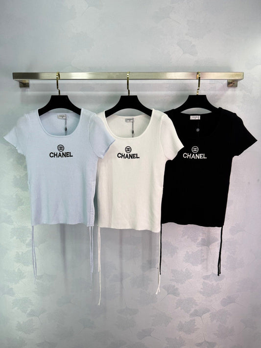 Ribbed Logo Tees with Side Drawstrings