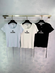 Ribbed Logo Tees with Side Drawstrings