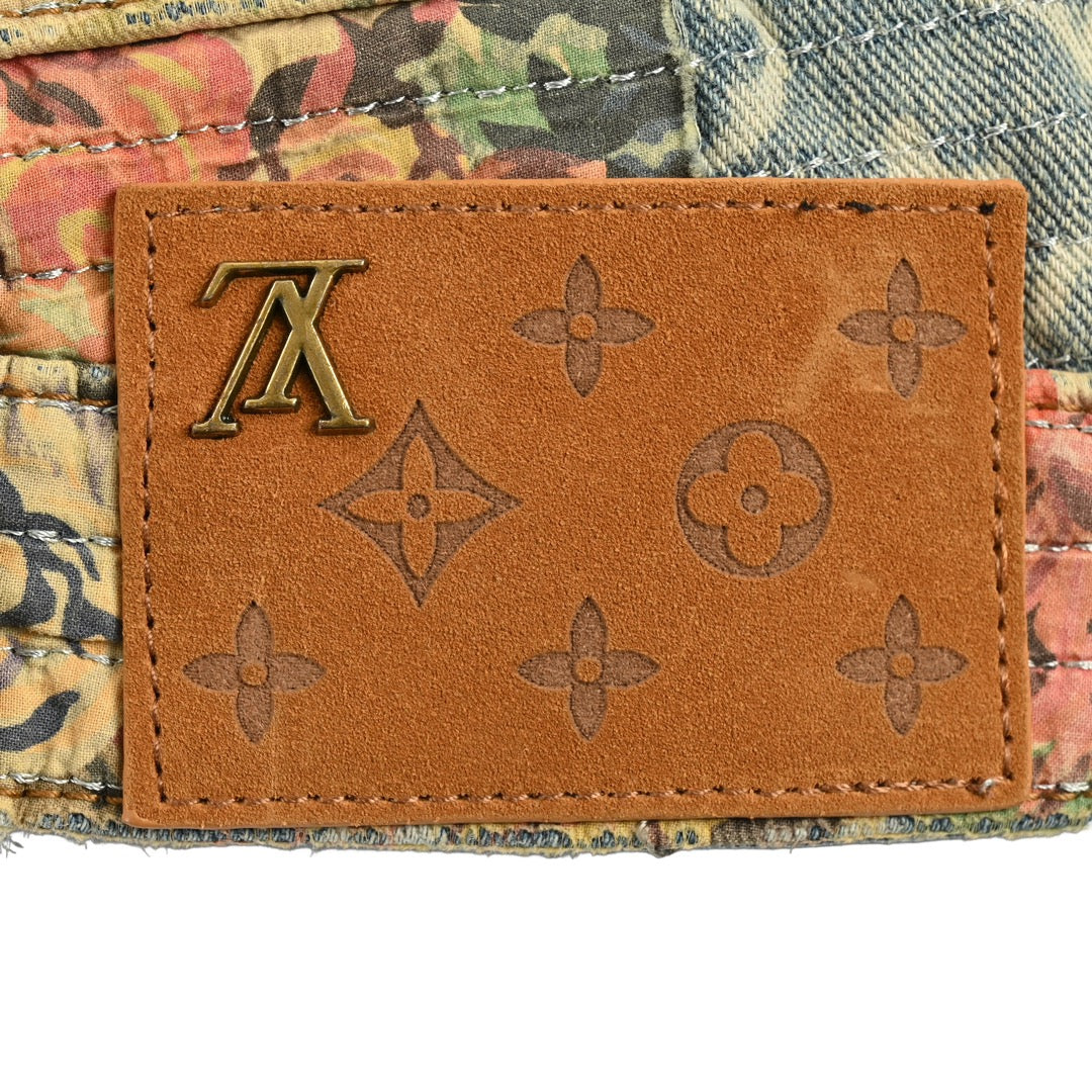 Jean vintage patchwork à fleurs roses