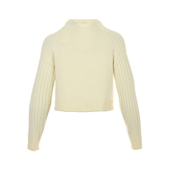 Women's letter logo metal button crew neck sweater
