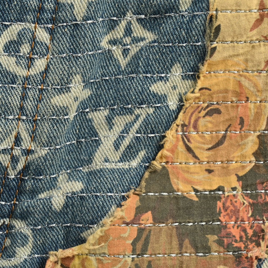 Jean vintage patchwork à fleurs roses