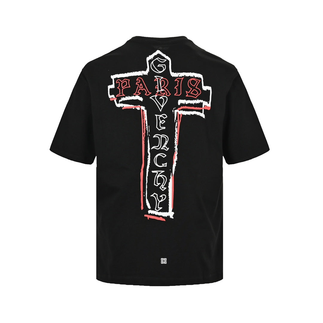 Kurze Ärmel mit Kreuzdruck auf der Rückseite