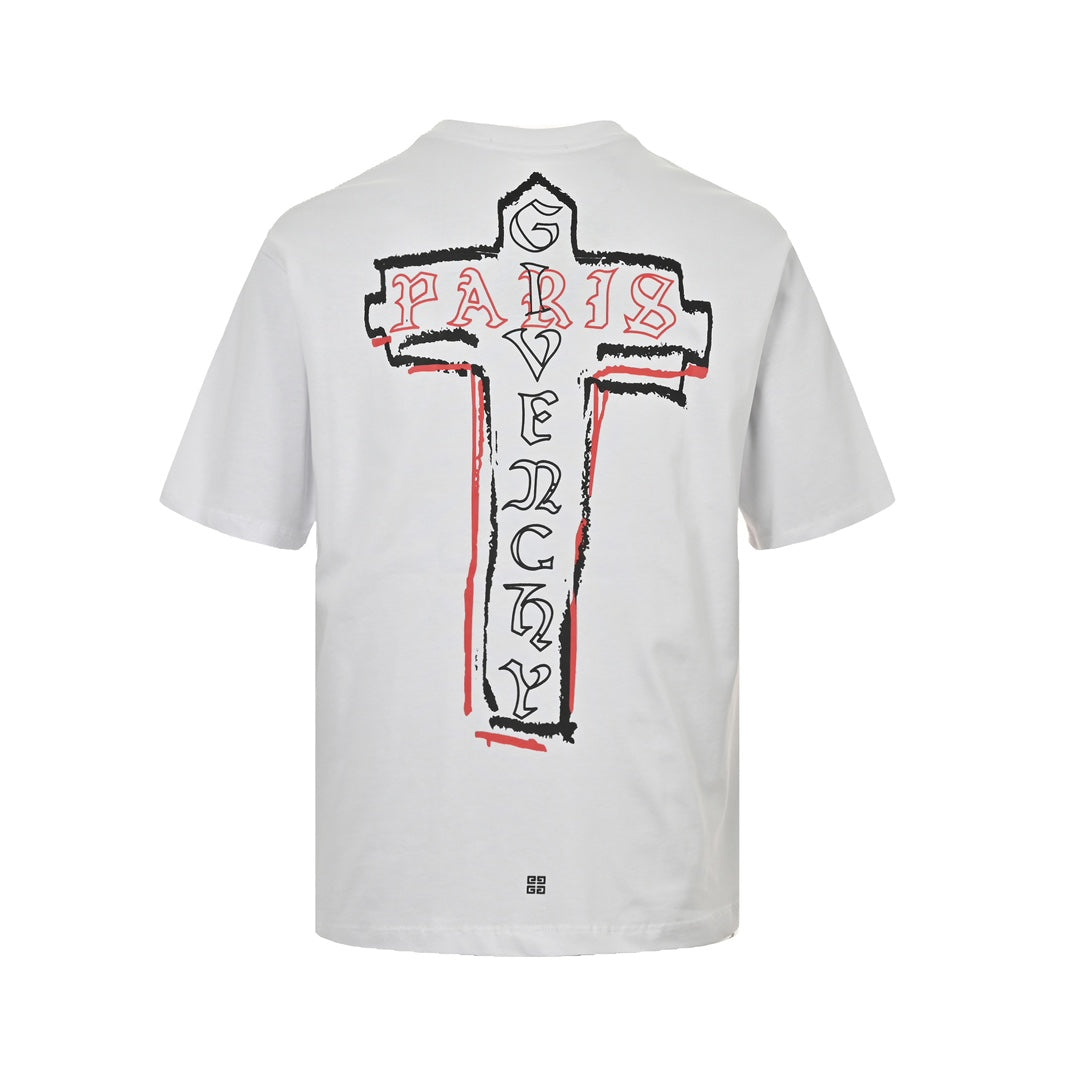 Kurze Ärmel mit Kreuzdruck auf der Rückseite