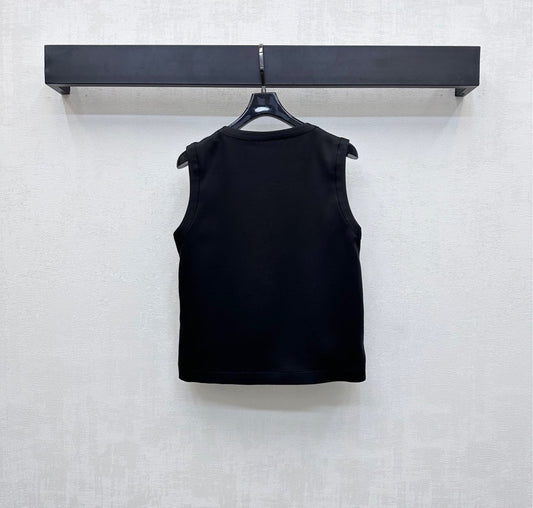 Sleeveless Satin Top with Ornate Gold Buttons