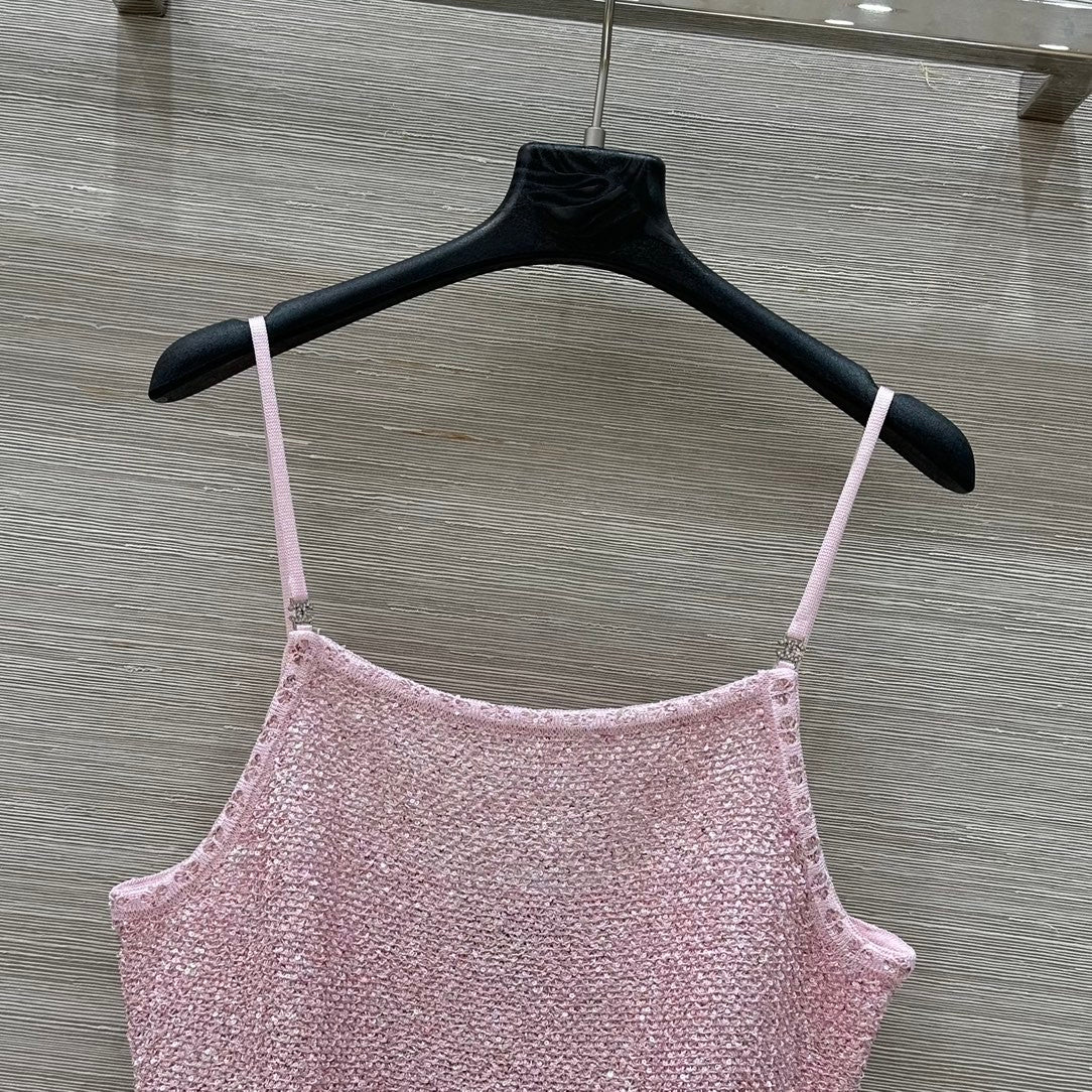 Rosafarbenes Lurex-Strick-Camisole mit Rüschensaum 