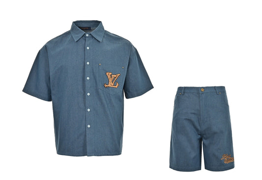 Jeansanzug mit aufgesticktem Buchstabenlogo aus Hanfseil