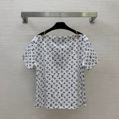 Monogram Off-Shoulder Top with Chain Hardware