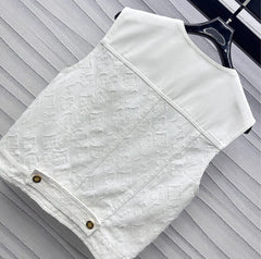 White Denim Co-ord Set with Embossed Motifs & Hardware Accents