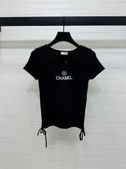 Ribbed Logo Tees with Side Drawstrings