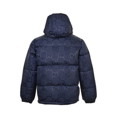 Doudoune à capuche en toile jacquard Double G à motif foncé