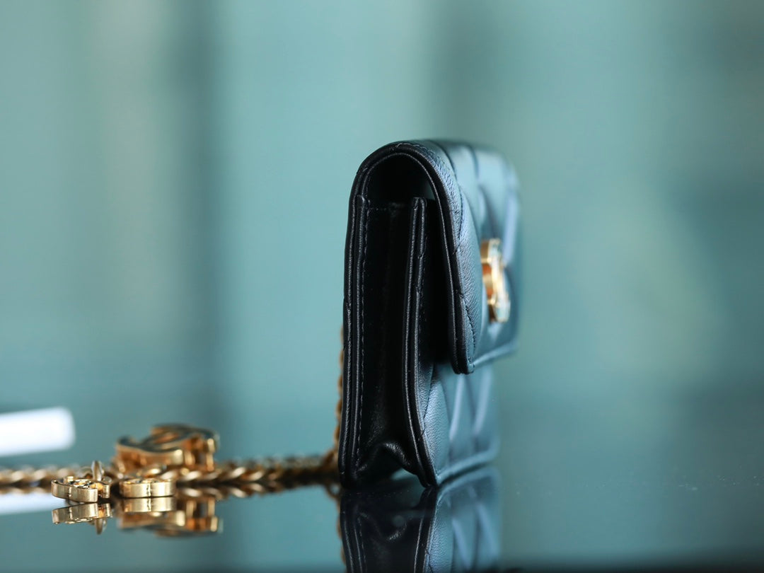 Pending Belt Clutch an Kette aus schwarzem Lammleder AGHW