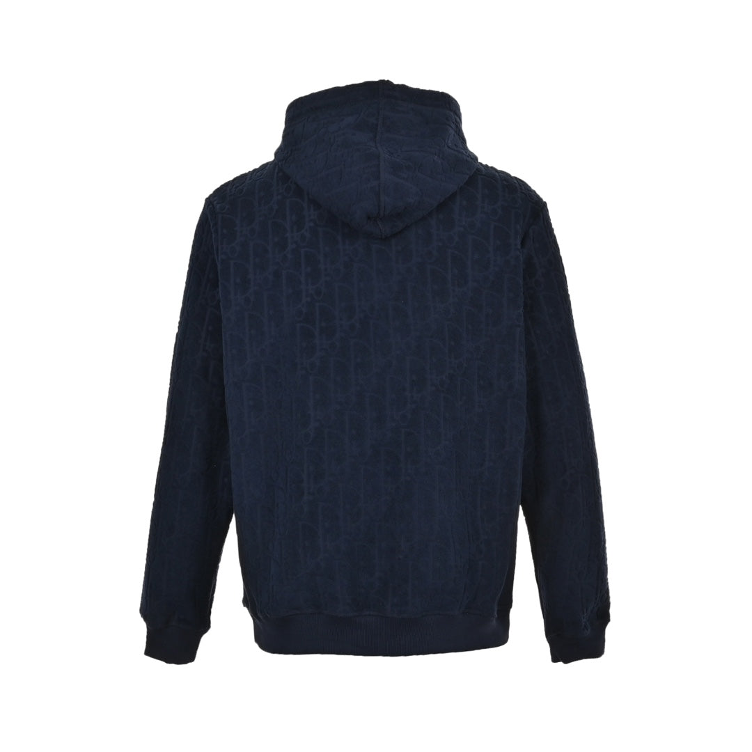 Sweat-shirt à capuche classique à imprimé intégral et motif foncé brodé en tissu éponge