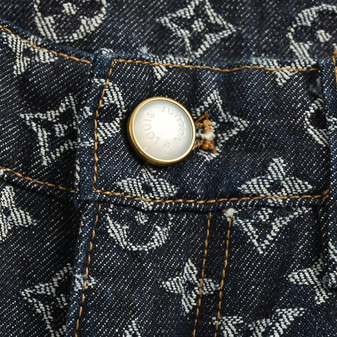 Jean coupe droite 24Fw en jacquard imprimé intégral et résistant, avec boutons nacrés