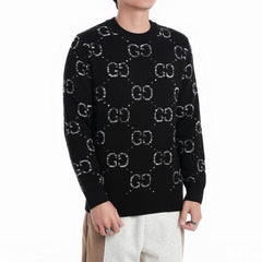 Pull col rond avec logo jacquard dégradé sur toute la surface