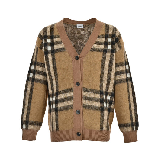 Jupe cardigan à carreaux rayée en mohair