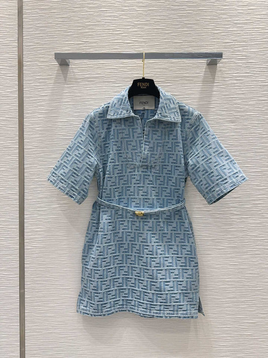 Printed denim dress