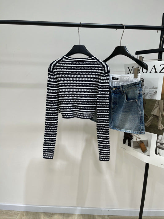 Monogram-Striped Knit Cardigan