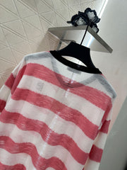 cardigan rayé en tricot à manches longues