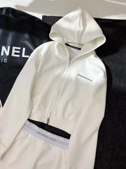 Simple Hooded Zipper Jacket Short Skirt Set