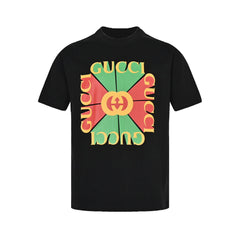 Red and green letter block print short sleeve