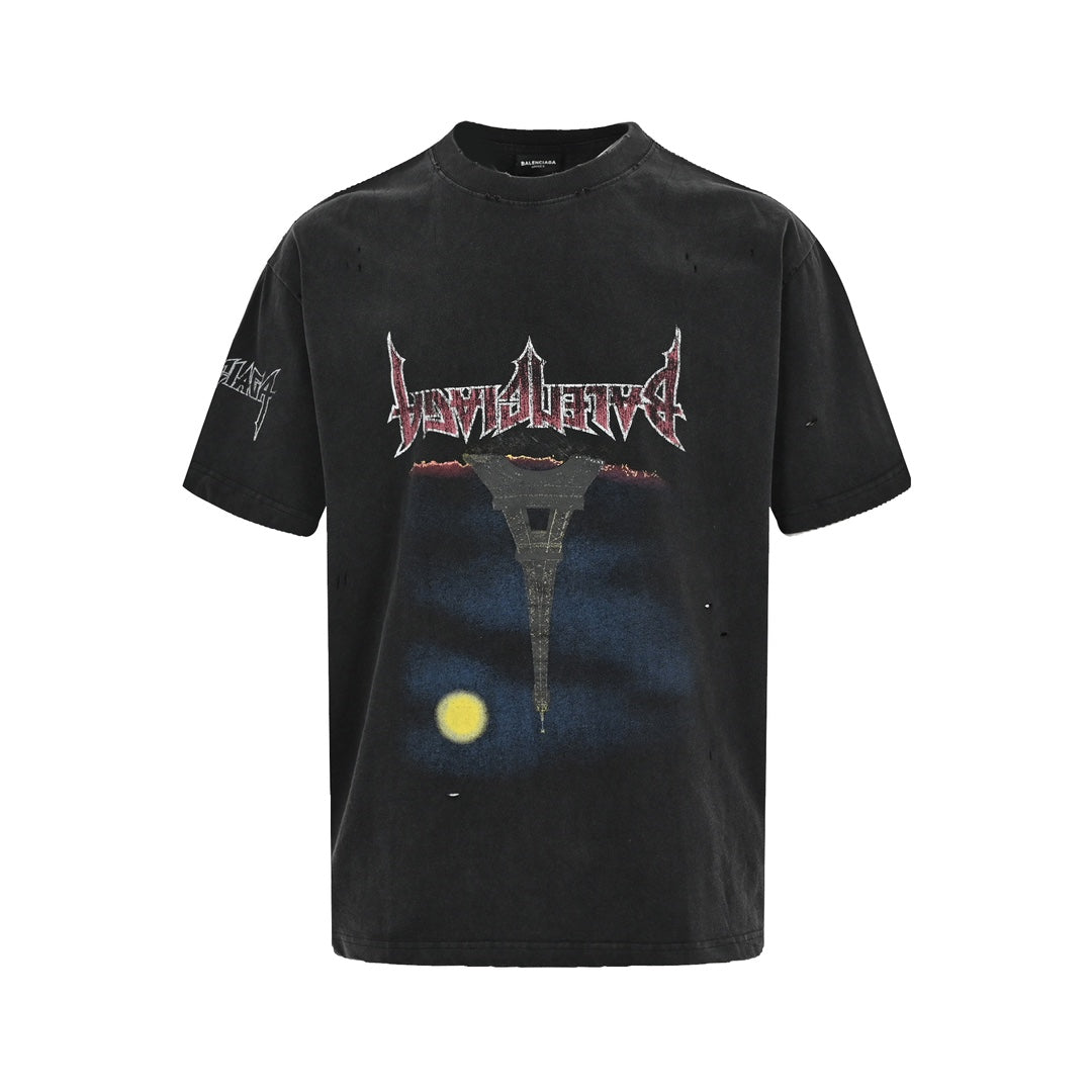 Iron Tower – Beschädigte, gewaschene Kurzarm-Letterprints 