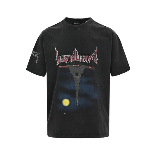 Iron Tower – Beschädigte, gewaschene Kurzarm-Letterprints 