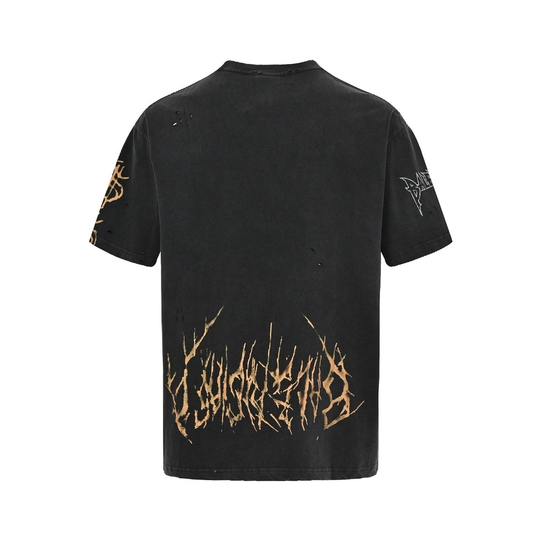 Iron Tower – Beschädigte, gewaschene Kurzarm-Letterprints 