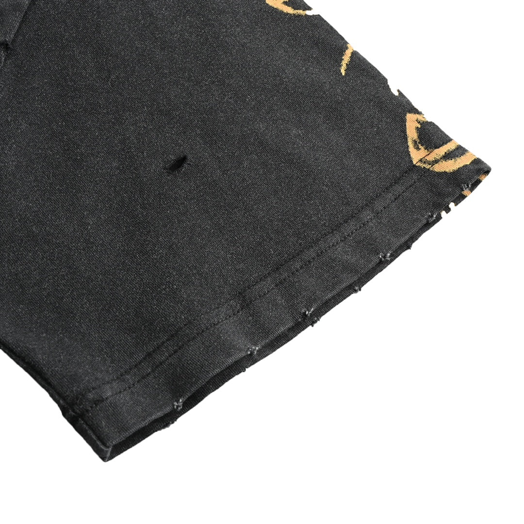 Iron Tower – Beschädigte, gewaschene Kurzarm-Letterprints 