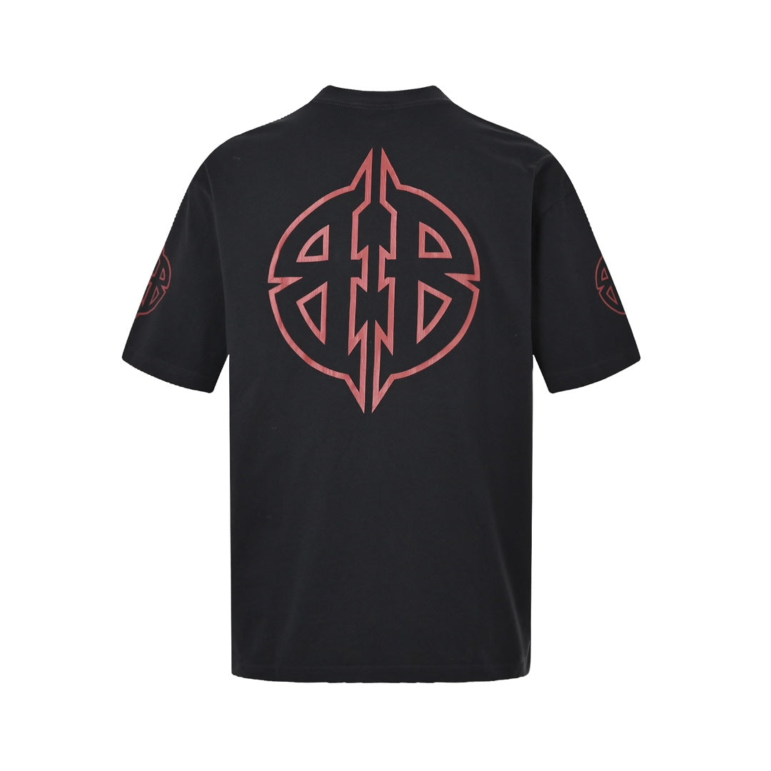 Rotes, gewaschenes Kurzarm-Shirt mit Doppel-B-Buchstabendruck 