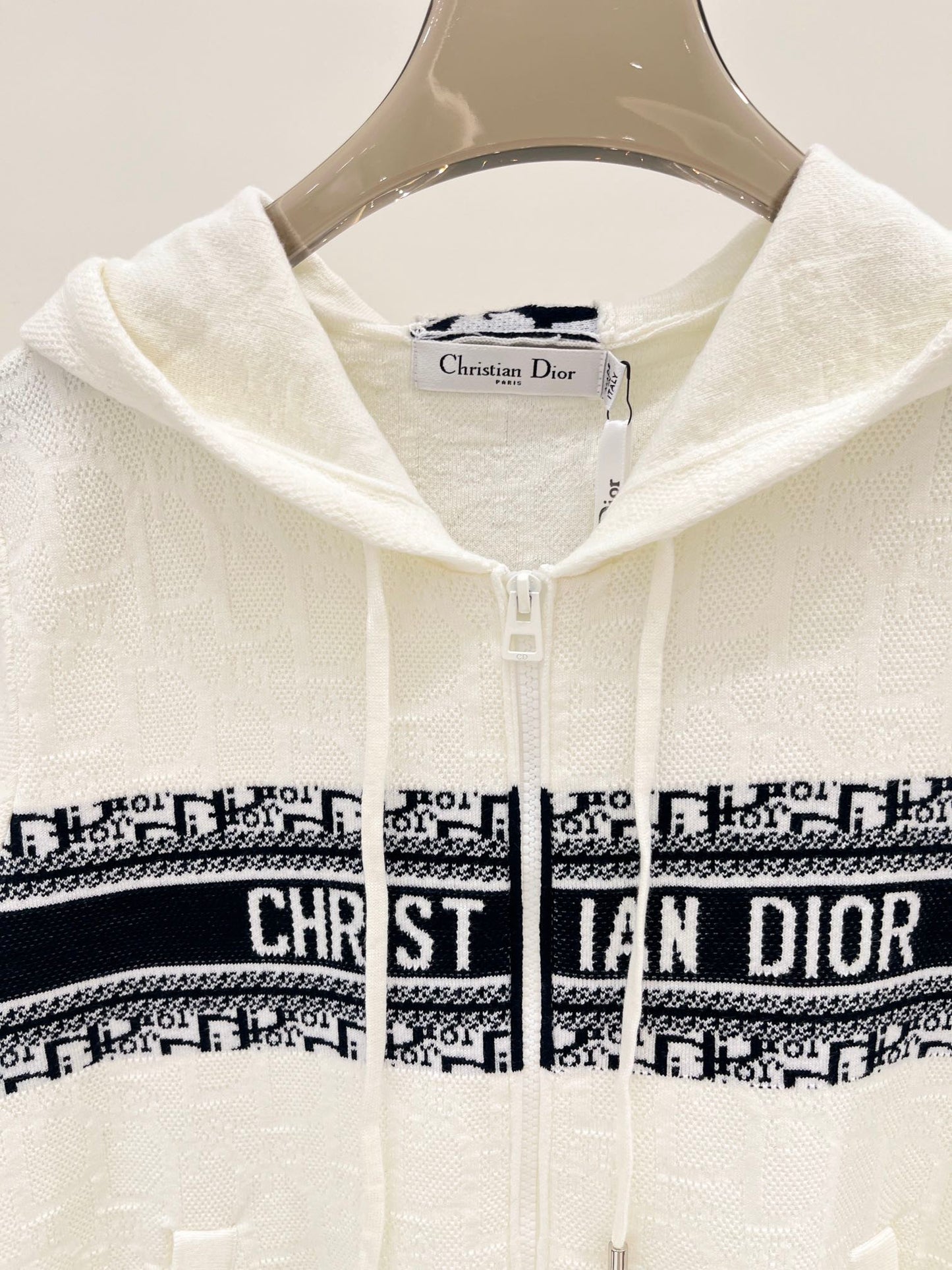 D Nouveau sweat à capuche avec monogramme et fermeture éclair en tricot à manches longues