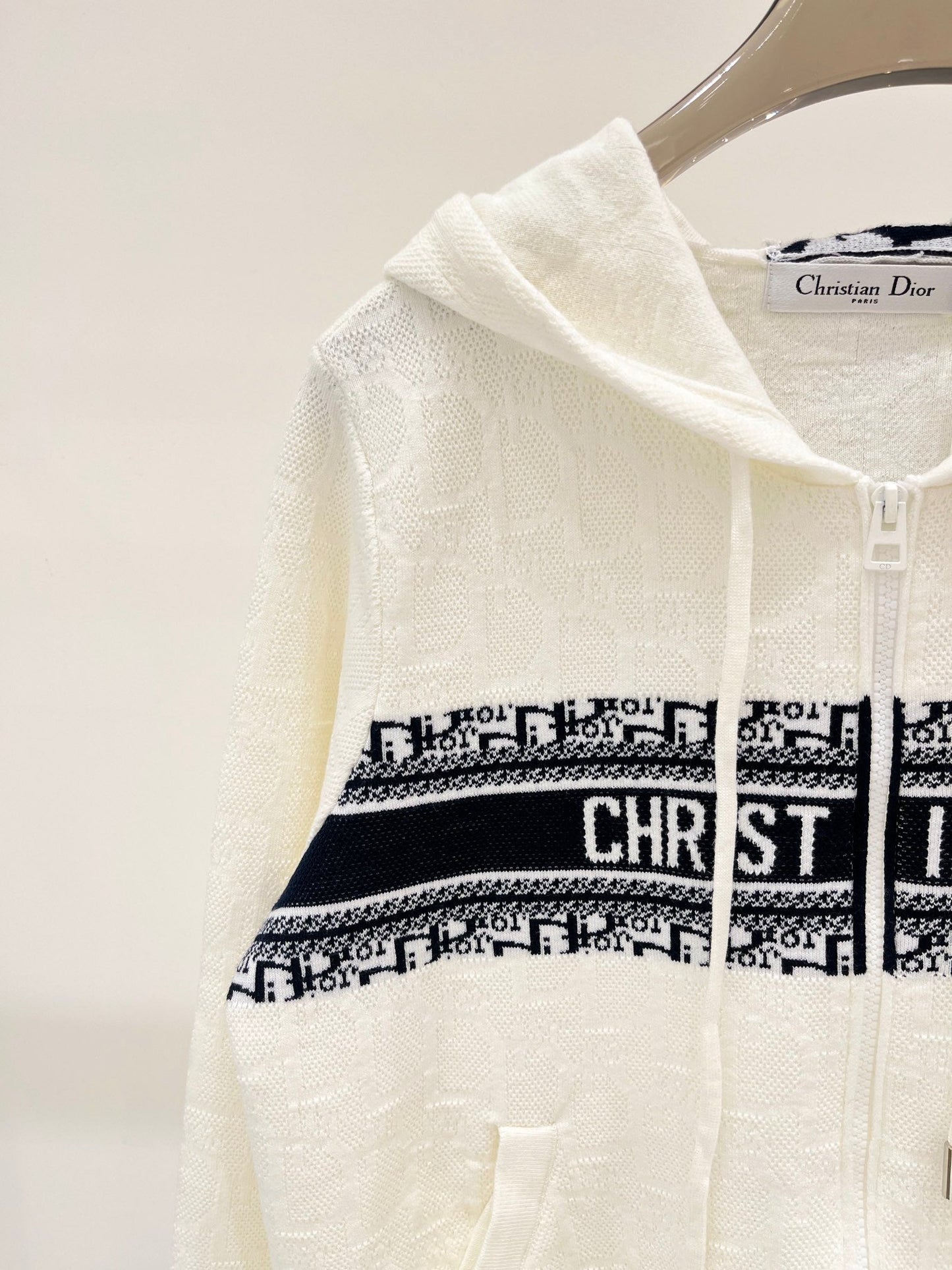 D Nouveau sweat à capuche avec monogramme et fermeture éclair en tricot à manches longues